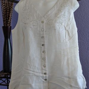 Vintage Van Heusen linen tank top with beads and s